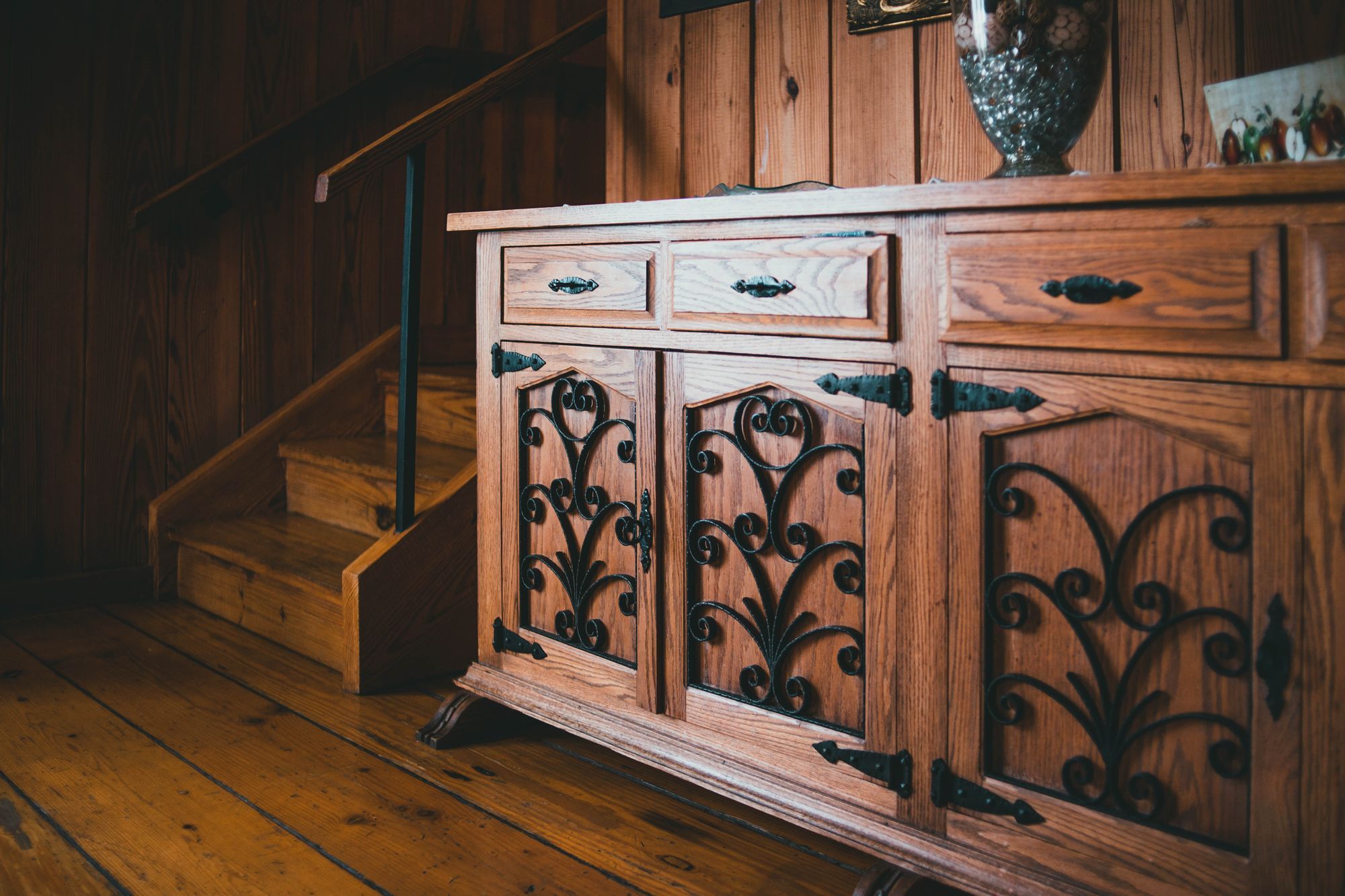 A carved wooden sideboard
